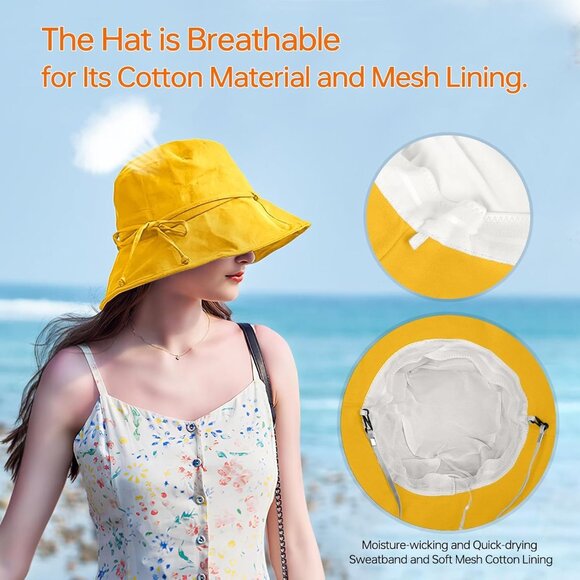 🆕Women Orange Yellow Polyester Wide Brim Sun Hat Bucket Hat Summer Beach - Picture 3 of 7